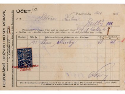 Účet Hosp. družstvo pro Sev. Moravu, 1935