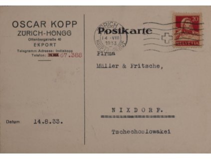 Korespondenční lístek celina, O. Koop, 1933 7889