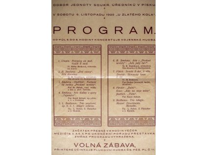 Program koncertu, Písek, 1920