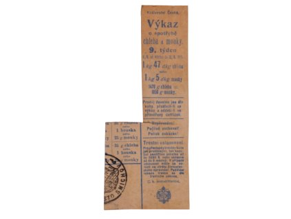Lístek výkaz spotřeba chleba Smíchov 1915