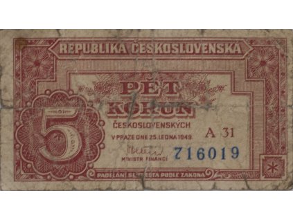5 Korun, Československých, A 31, 1949 7965