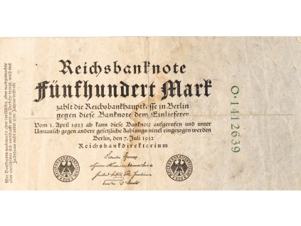 Bankovka 500 Mark, Q 141, 1922
