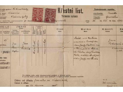 Křestní list, Vršovice, 1925