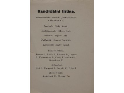 Kandidátní listina živnostenského souboru Samostatnost