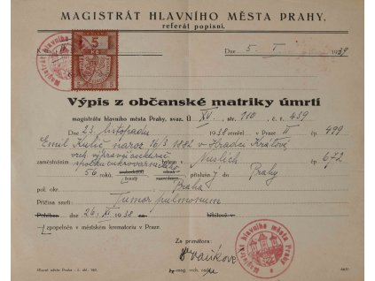 Výpis z matriky úmrtí, 1939
