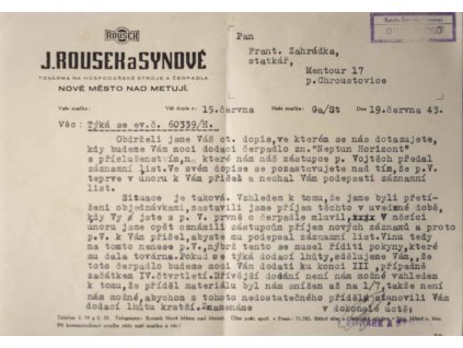 Rousek a Synové, dopis, Neptun Horizont, 1943