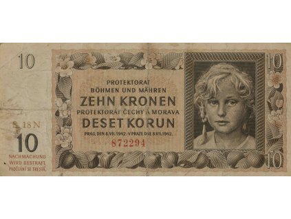 Bankovka, 10 K, Zehn kronen – Deset korun, S18N, 1942 9537