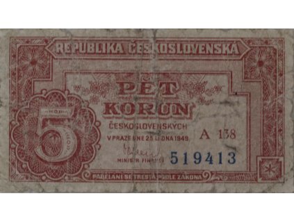 5 Korun, Československých, A 138, 1949