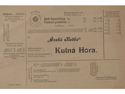 Poštovní poukázka, nevyplněná, Kutná Hora 9731