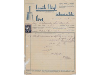 Faktura, Č. Šlégl, Jablonné n.Orl., 1933