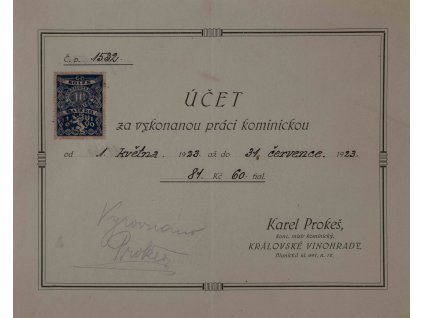Účet za práci kominickou 1532, 1923
