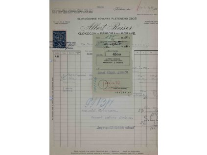 Účet A. Reiser, Příbor, 1936