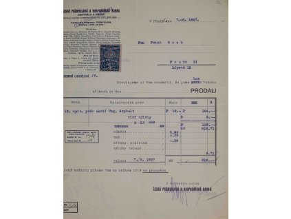 Úpis akcií, Čs. hospodářská komora, 1927