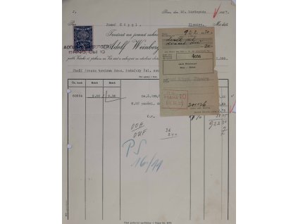 Účet A. Winberger, Brno, 1937