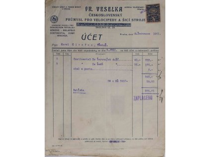 Soubor účtů, Fr. Veselka, 1921 0081