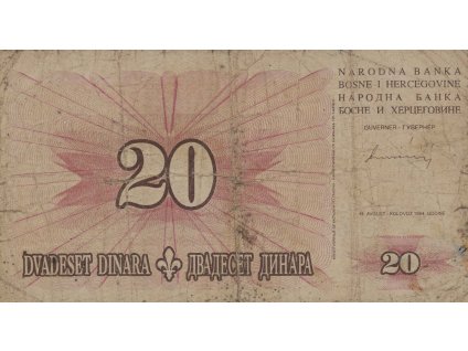 Bankovka, 20 Dinara, BH, AE, 1994 0130