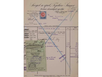 Faktura účet, Siegel, Teplice, 1937