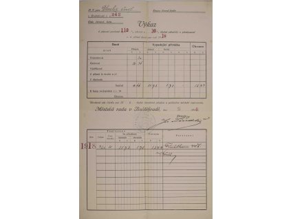 Výkaz k placení daní, Buštěhrad, 1918