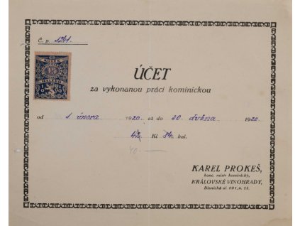 Účet za práci kominickou 1241, 1920