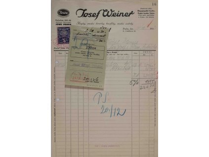 Účet J. Weiner, Jowe, 1937