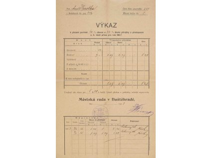 Výkaz k placení daní, Buštěhrad, 1903