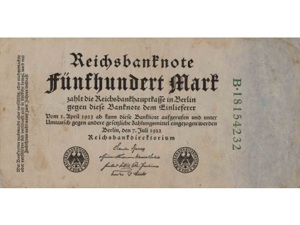 Bankovka 500 Mark, B, 1922