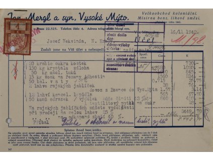 Účet J. Mergl, Vysoké Mýto, 1942