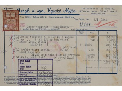 Účet J. Mergl, Vysoké Mýto, 4 1942