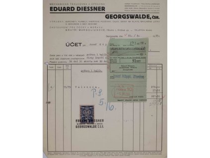 Účet E. Diessner, 1935