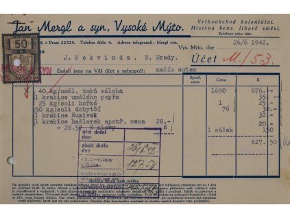 Účet J. Mergl, Vysoké Mýto, 16 1942