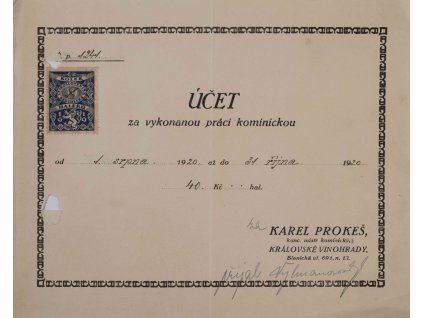 Účet za práci kominickou, 8 1920