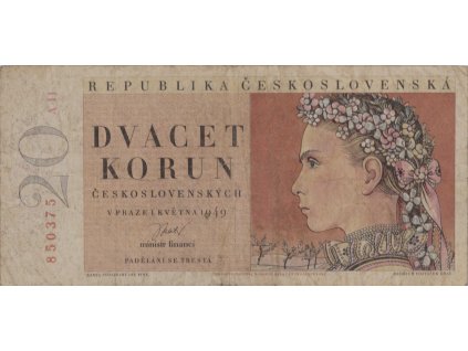 Bankovka, 20 Kčs, Republika Československá (A11), 1949 0644