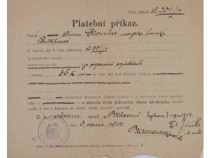 Platební příkaz, Kladno, 1914