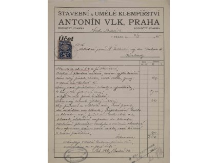 Faktura A. Vlk, Praha, 1925