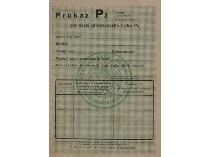 Průkaz pro výdej přídavkového lístku P3 0611