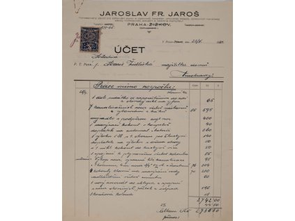 Faktura, J. Jaroš, Žižkov, 1931 0735
