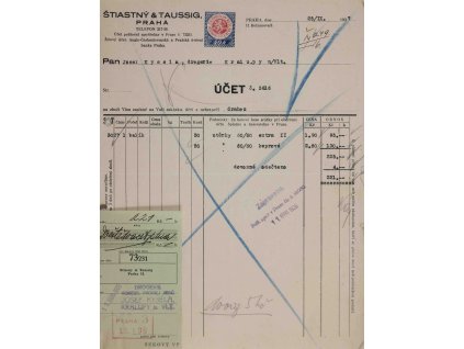 Faktura, Šťastný & Taussig, Kralupy, 1937