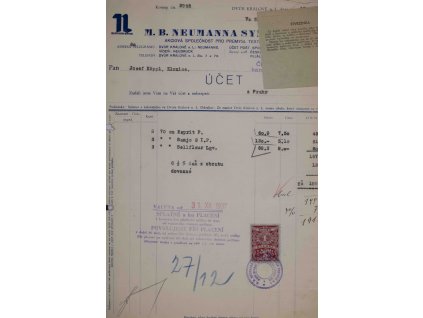 Faktura, M.B. Neumanna synové Union, 1937