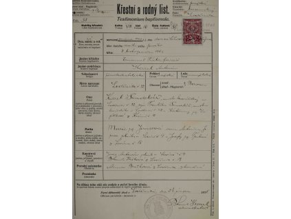 Křestní a rodný list, Loděnice, 1901