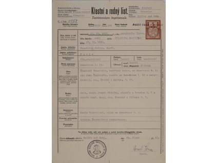 Křestní a rodný list, Mníšek p Brdy, 1940