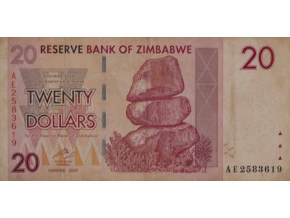 20 Dollars, Zimbabwe, AE, 2007 0643