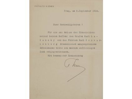 Dopis, Thun Hohenstein, 1914