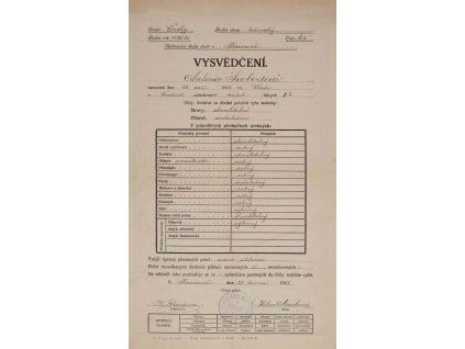 Vysvědčení, Vráž, 1921