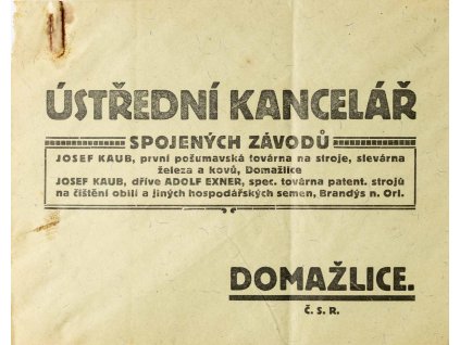 Obálka obchodní, Ústřední kancelář spojených závodů, Domažlice (1)