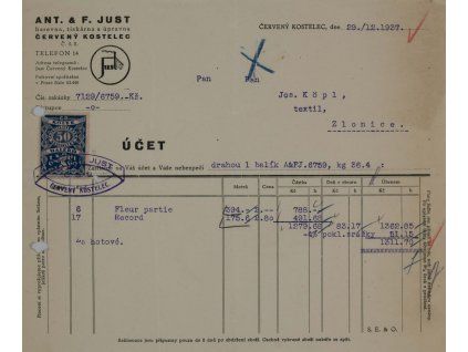 Účet Ant. & F. Just, 1937
