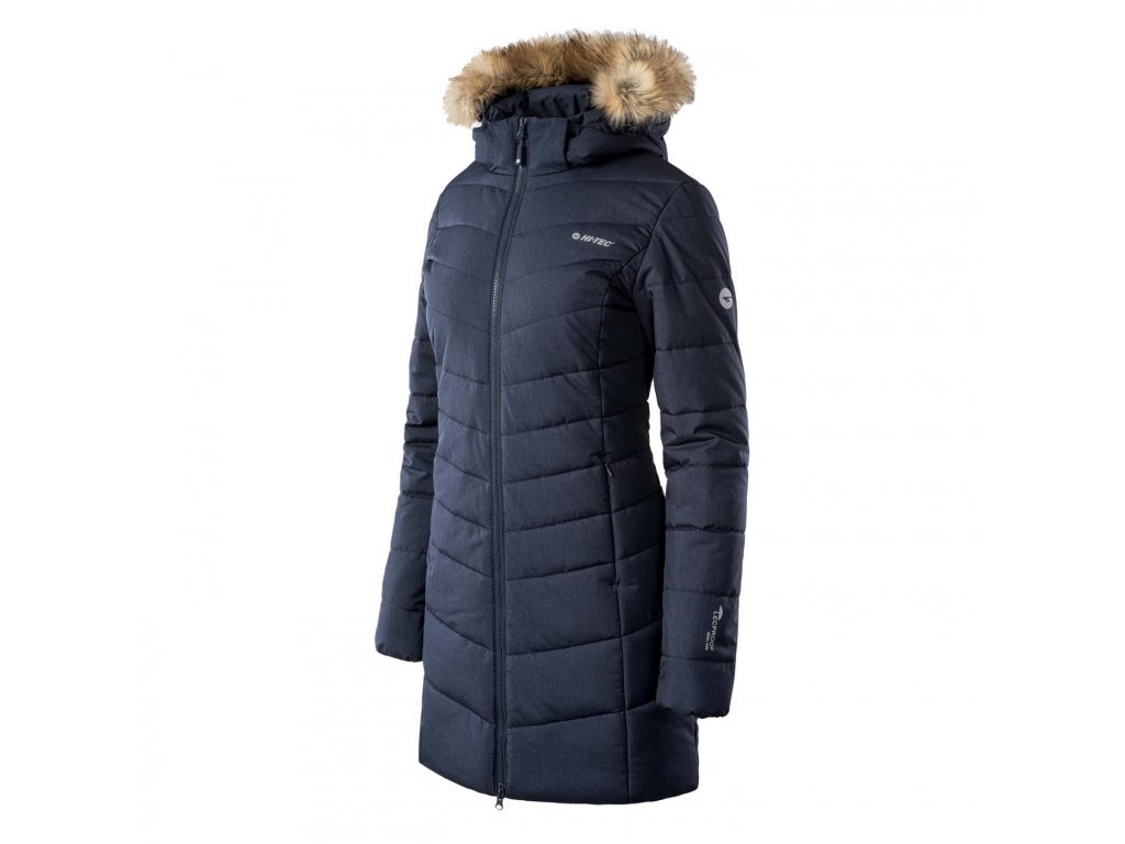 HI-TEC Lady Gala - dámský zimní kabát s kapucí a kožíškem (modrý) -  HITEC-eshop