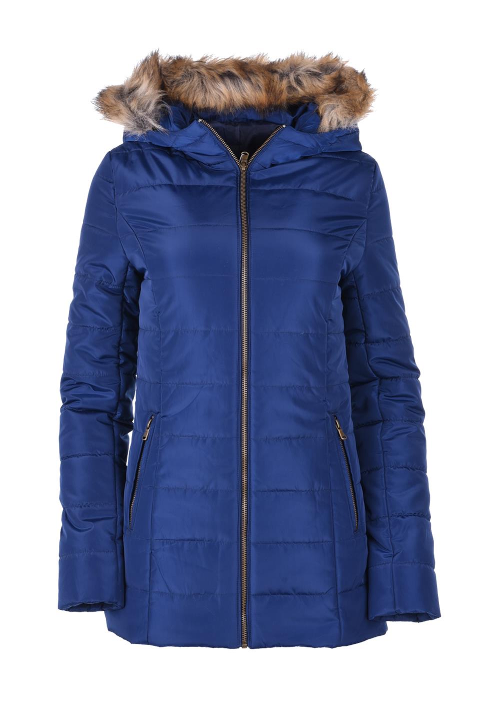 HI-TEC Lady Eva - dámská zimní bunda s kapucí a kožíškem Barva: Modrá, Velikost: XL