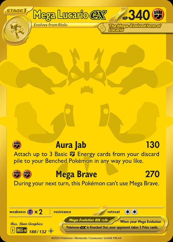 Pokémon karta Mega Lucario ex, Mega Hyper Rare zo setu Mega Evolution