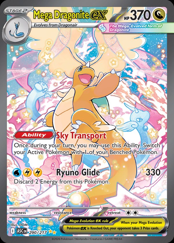 Pokémon karta Mega Dragonite ex, Special Illustration Rare zo setu Ascended Heroes