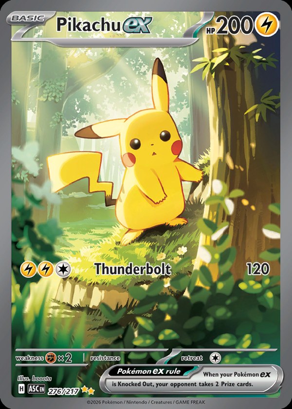 Pokémon karta Pikachu ex, Special Illustration Rare zo setu Ascended Heroes